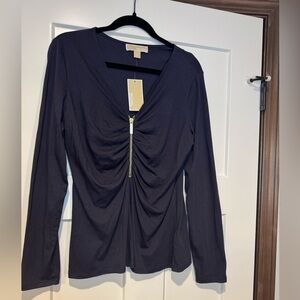 Michael Kors Navy Long Sleeve Blouse with Zipper